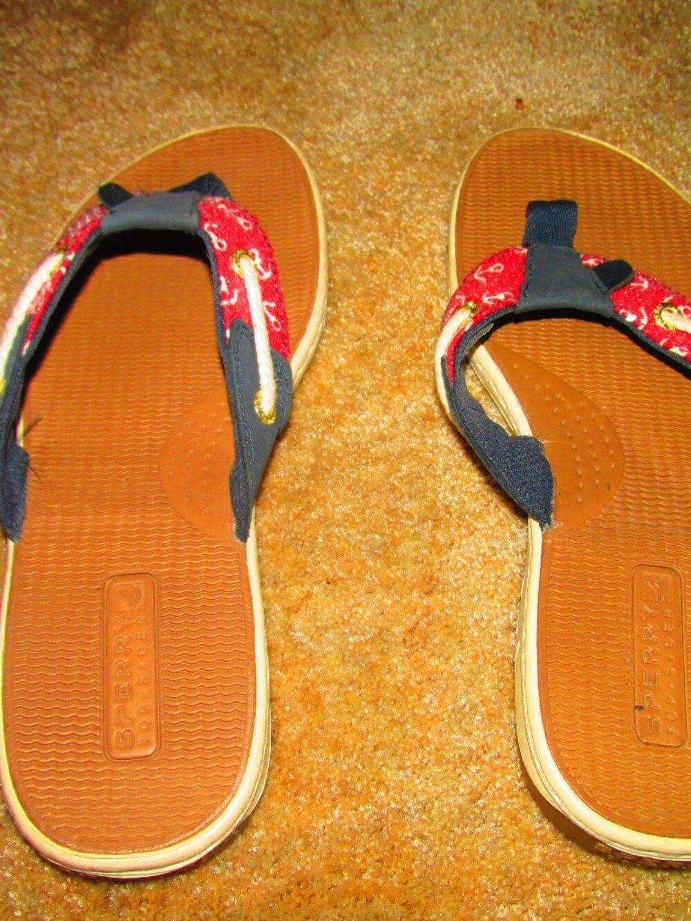 Speery Women's Top-Sider flip flops size 7 Red white and blue nautical anchors